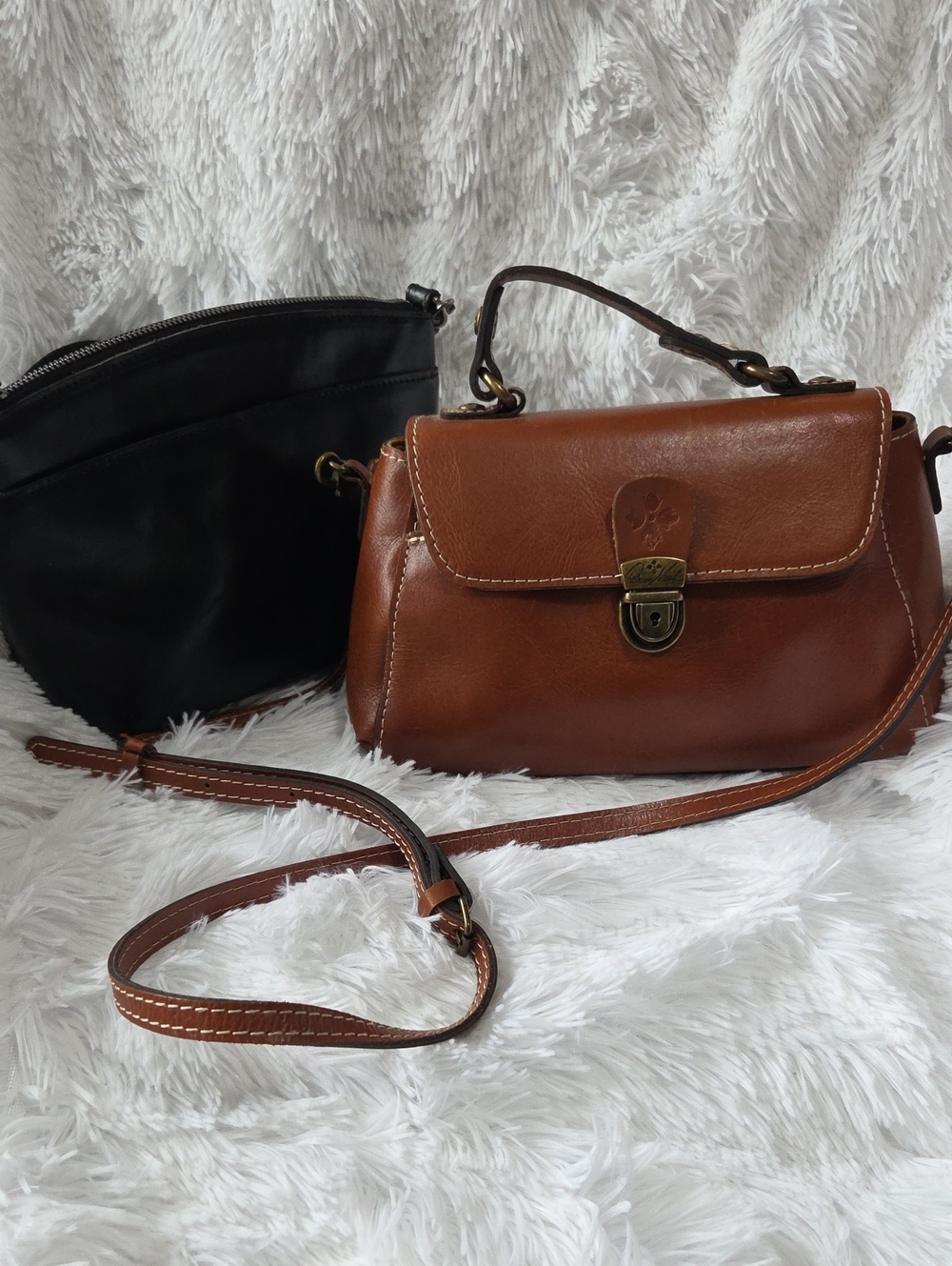 Classic Patricia Nash Brown AND Black Leather Shoulder Bag Duo